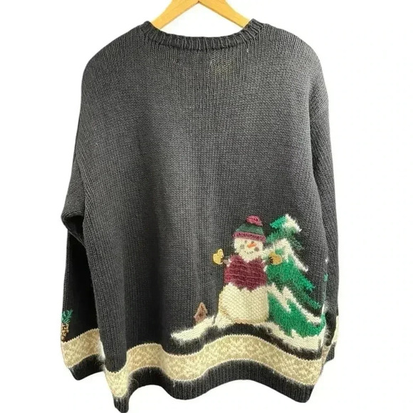 Croft & Barrow Hand Knitted Black With Muti color Snowman Sweater Size Large - Picture 3 of 16